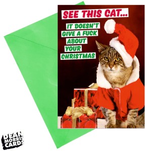 Поздравителна картичка  "Вижте тази котка... На нея не ѝ пука за вашата Коледа"